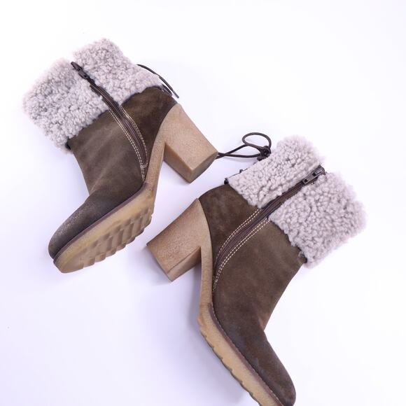 CORDANI Sherpa Suede Ankle Boot Taupe Lace Up Heeled Booties Women's 36/US 5.5 - Picture 2 of 8